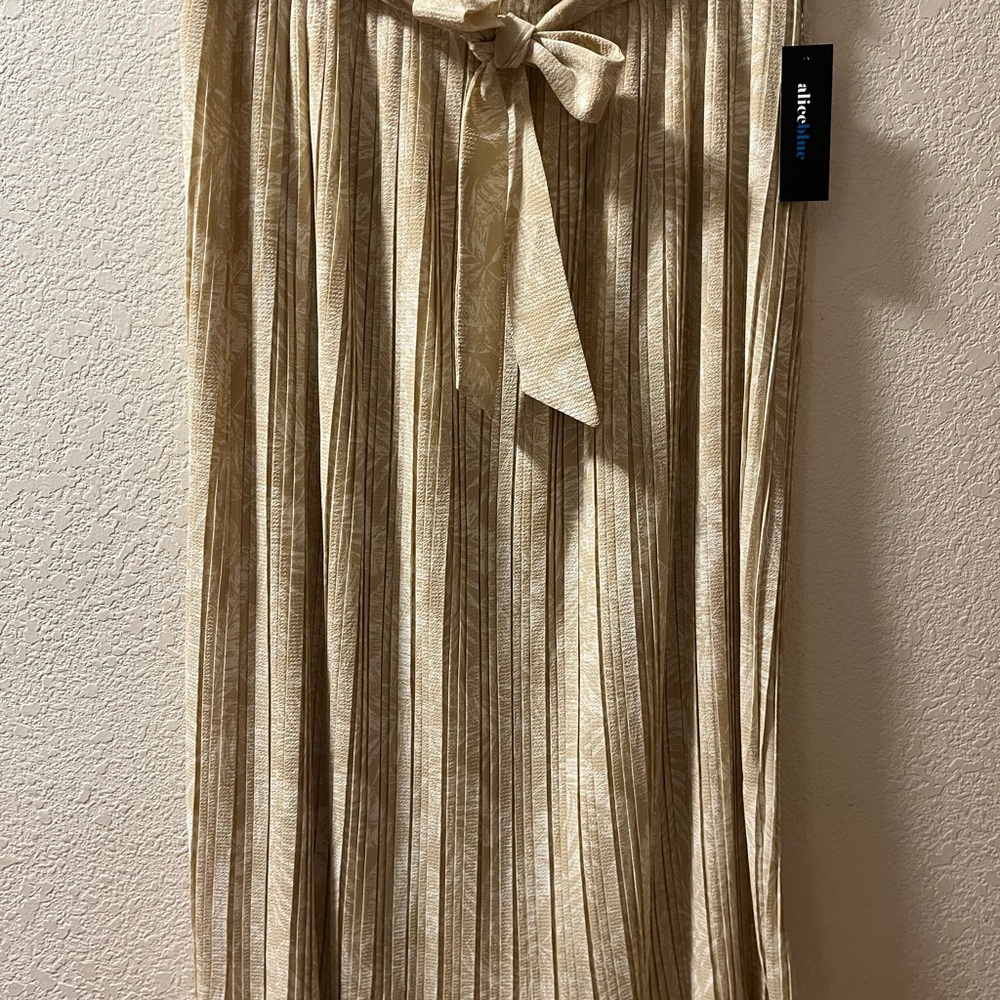 Alice Blue Beige Pleated A-Line Skirt